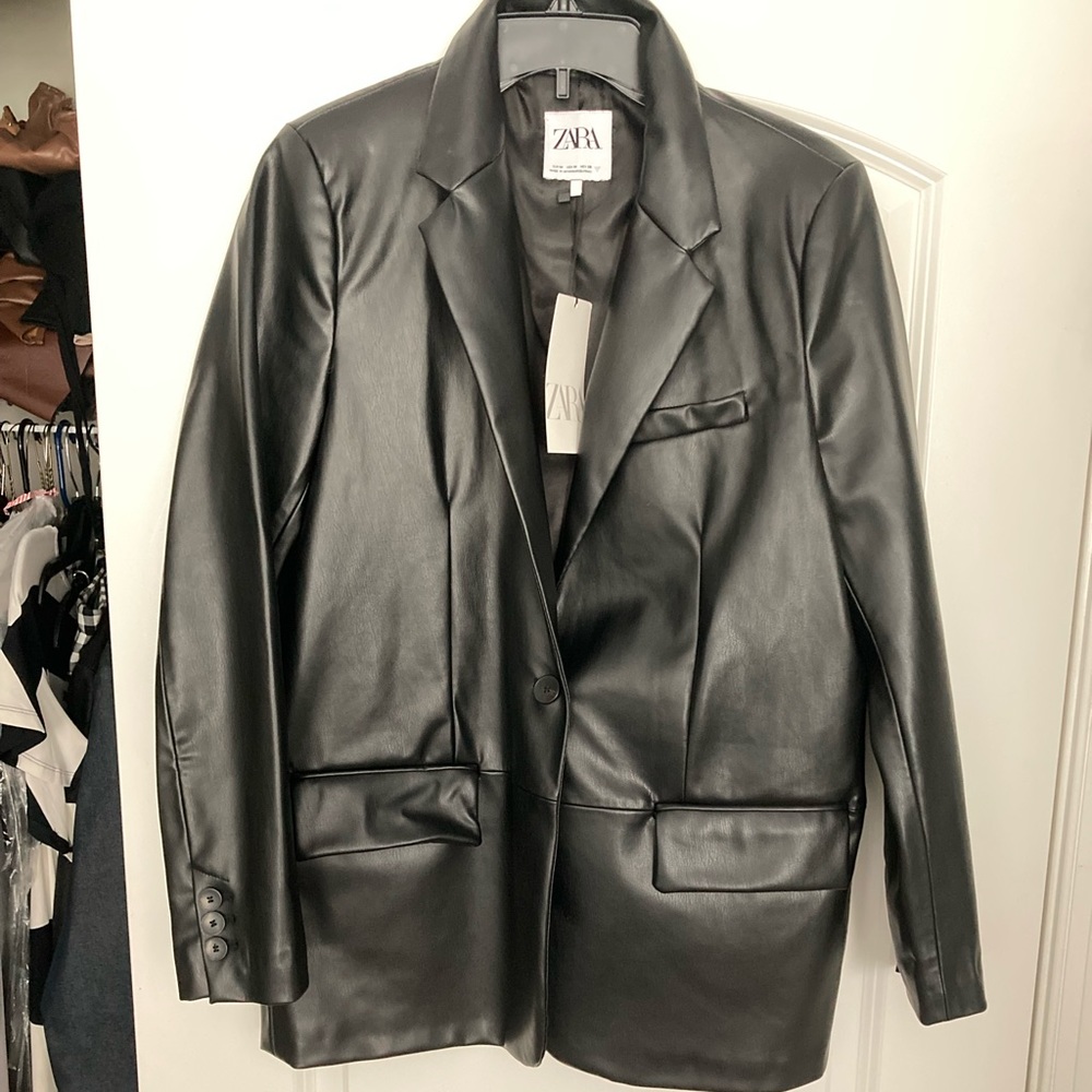Zara black faux leather blazer